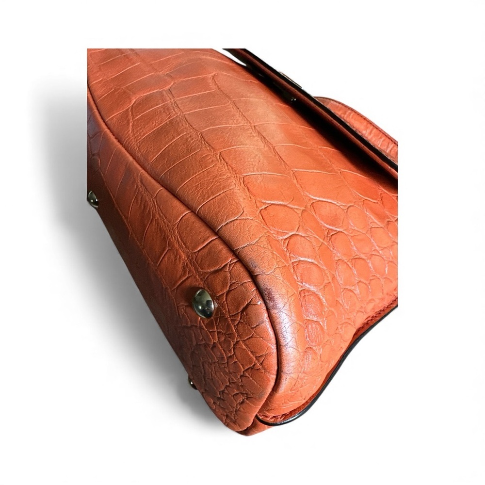 MCM Mode Travia Croc Embossed Leather Satchel Coral Orange Crossbody - Picture 15 of 17